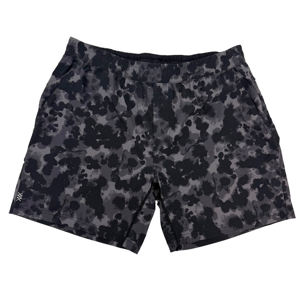 Rhone‎ Athletic Camo Print Gym Shorts Men XL Black Gray Drawstring Pockets